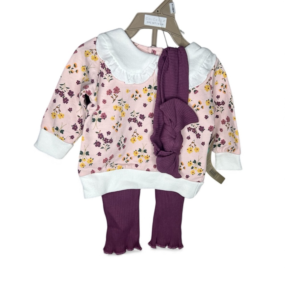CHICK PEA 0-3 Month Baby Girl Cozy 3 Piece Outfit Set Brand New NWT Pink Purple